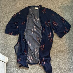 Universal Thread Navy Kimono with Red Floral Pattern